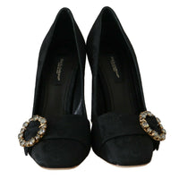 Black Jacquard Floral Crystal Pumps Shoes