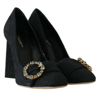 Black Jacquard Floral Crystal Pumps Shoes