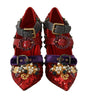 Red Sequined Crystal Studs Heels Shoes