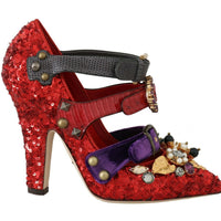 Red Sequined Crystal Studs Heels Shoes