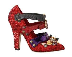 Red Sequined Crystal Studs Heels Shoes