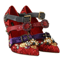 Red Sequined Crystal Studs Heels Shoes