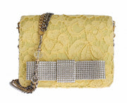 Yellow Lace Crystal Shoulder Hand Clutch Purse