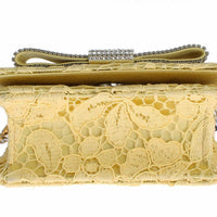 Yellow Lace Crystal Shoulder Hand Clutch Purse