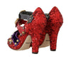 Red Sequined Crystal Studs Heels Shoes
