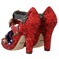 Red Sequined Crystal Studs Heels Shoes