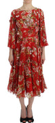 Red Floral Print Silk Maxi Runway Dress