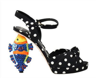 Black Ankle Strap Sandals Fish Heels Shoes