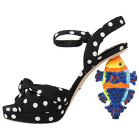 Black Ankle Strap Sandals Fish Heels Shoes