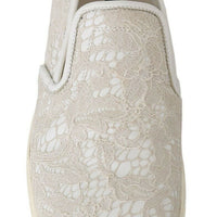 White Leather Lace Slip On Loafers Shoes