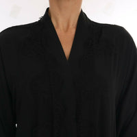 Black Silk Ricamo Kaftan Abaya Dress