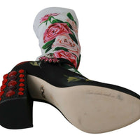 Black Floral Crystal Sock Boots Shoes