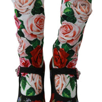 Black Floral Crystal Sock Boots Shoes