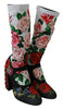 Black Floral Crystal Sock Boots Shoes