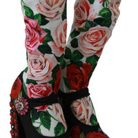 Black Floral Crystal Sock Boots Shoes