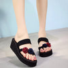 Black Wedge Flip Flop Sandals with Organza Flowers