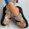 Black Wedge Flip Flop Sandals with Butterfly & Rhinestones