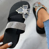Black Wedge Flip Flop Sandals with Butterfly & Rhinestones
