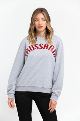 E Melange Grey Print Red Sweater