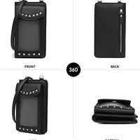 Studded Cell Phone Vegan Leather Wallet Crossbody Bag