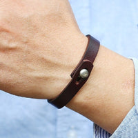 1/3" Wide Leather Bracelet, Button Poke Closure, Black, Brown, Tan