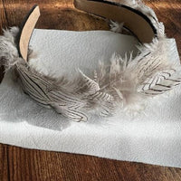 Natural White with Fine Lines Pheasant Feathers Headband