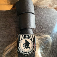 Wounded Warrior Pin on Black Leather Hair Wrap Tie, by Hair Tie Rebel