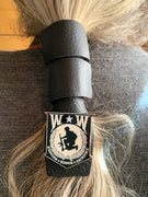 Wounded Warrior Pin on Black Leather Hair Wrap Tie, by Hair Tie Rebel