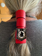 Wounded Warrior Pin on Red Hair Wrap Tie, by Hair Tie Rebel