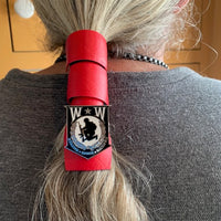 Wounded Warrior Pin on Red Hair Wrap Tie, by Hair Tie Rebel